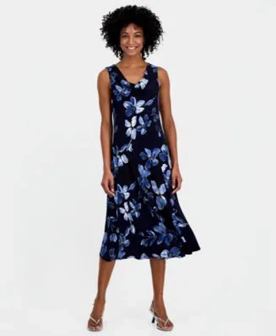 Robbie Bee Womens Printed Drape Neck Sleeveless Midi Dress In Multi