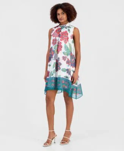 Robbie Bee Womens Printed Mock Neck Sleeveless Shift Dress In Multi