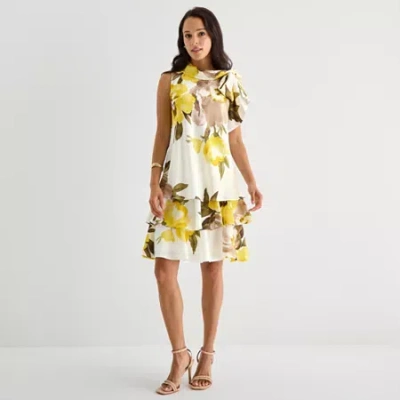 Robbie Bee Womens Sleeveless Floral Shift Dress In Yellow