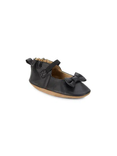Robeez Baby Girl's Leather Bow Crib Shoes In Black