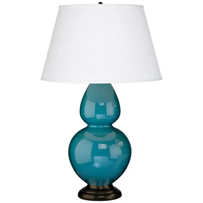 Robert Abbey 31" Peacock Blue Ceramic And Bronze Table Lamp
