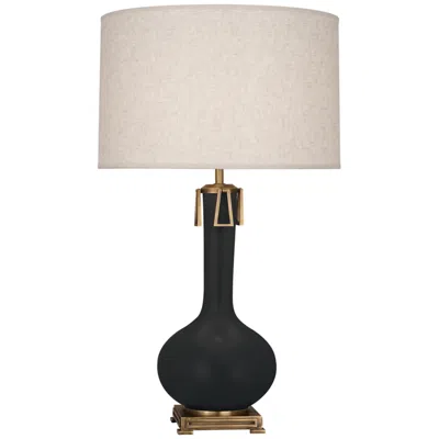 Robert Abbey , Athena, Matte Obsidian Ceramic, Brass Accent, Table Lamp
