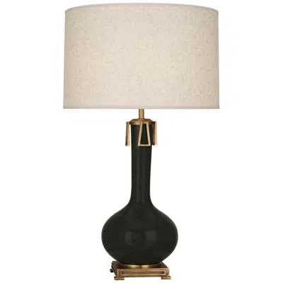 Robert Abbey , Athena, Obsidian Ceramic, Brass Accent, Table Lamp