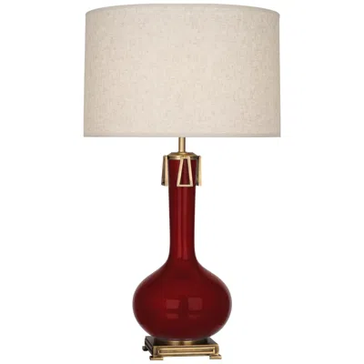 Robert Abbey , Athena, Sangria Glazed Ceramic, Brass Accents, Table Lamp