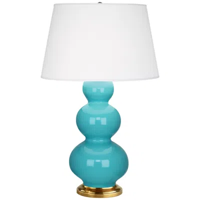 Robert Abbey Ceramic Egg Blue Triple Gourd Table Lamp Brass Base