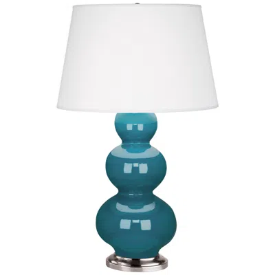 Robert Abbey Ceramic Peacock Triple Gourd Table Lamp Ant Silver Base