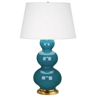 Robert Abbey Ceramic Peacock Triple Gourd Table Lamp Brass Base