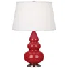 Robert Abbey Ceramic Ruby Red Small Triple Gourd Accent Lamp