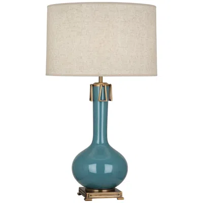 Robert Abbey Ceramic Steel Blue Athena Table Lamp Brass Base