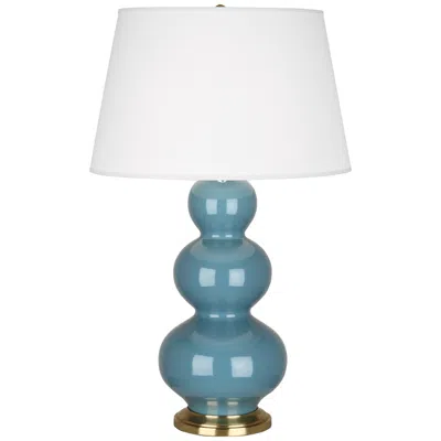 Robert Abbey Ceramic Steel Blue Triple Gourd Table Lamp Brass Base