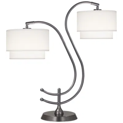 Robert Abbey Charlee Table Lamp Double Arm White Shades Gunmetal Grey