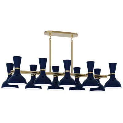Robert Abbey Clare 45.75" Wide 10-light Modern Brass Chandelier With Midnight Blue Shade