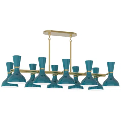 Robert Abbey Clare 45.75" Wide 10-light Modern Brass Chandelier With Peacock Shade