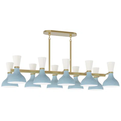 Robert Abbey Clare 45.75"w 10-light Modern Brass Chandelier W/ Baby Blue & Lily Shade