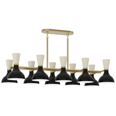 Robert Abbey Clare 45.75"w 10-light Modern Brass Chandelier W/ Obsidian & Bone Shade