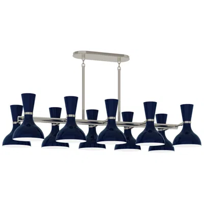 Robert Abbey Clare 45.75"w 10-light Polished Nickel Chandelier W/ Midnight Blue Shade