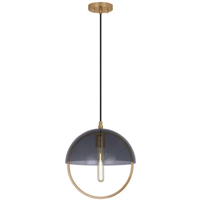 Robert Abbey Copernica 12.25"w Lacquer Burnish Brass Pendant W/ Smoked Glass Shade