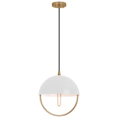 Robert Abbey Copernica 12.25"w Lacquer Burnish Brass Pendant W/ White Painted Shade