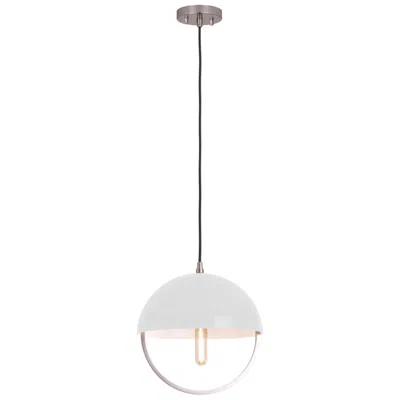 Robert Abbey Copernica 12.25"w Pewter And White Metal Pendant W/ White Painted Shade