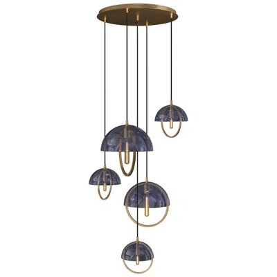 Robert Abbey Copernica 30"w 5 Light Lacquer Brass And Smoke Pendant W/ Smoked Shade