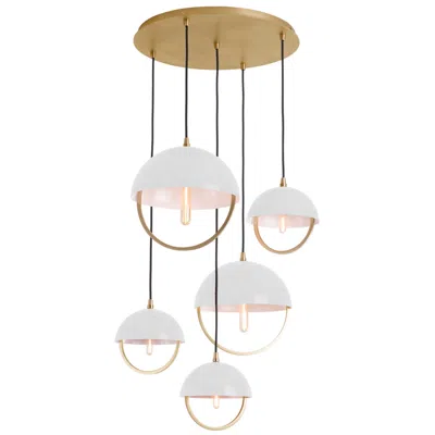 Robert Abbey Copernica 30"w 5 Light Lacquer Brass And White Pendant W/ White Shade