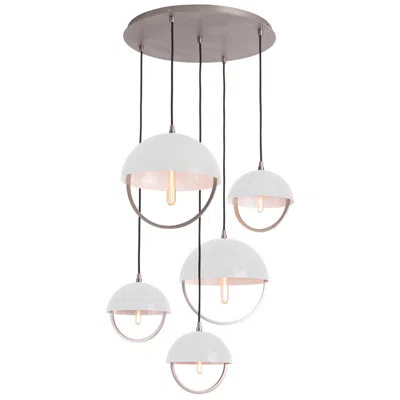 Robert Abbey Copernica 30"w 5 Light Pewter And White Metal Pendant W/ White Shade