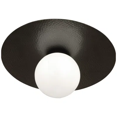 Robert Abbey Dal Flushmount 13" Hamered Bronze Finish With White Glass