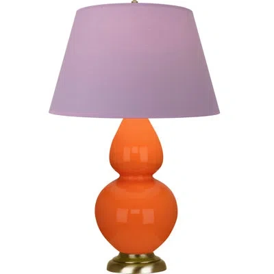 Robert Abbey Double Gourd Ceramic Table Lamp In Lavender,burgundy,orange,antique Natural Brass,brass