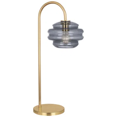 Robert Abbey Horizon Brass Metal Arc Table Lamp With Gray Glass Shade