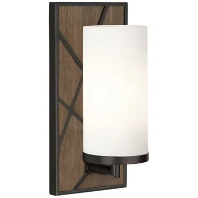 Robert Abbey Michael Berman Bond 1-light Armed Sconce In Smoked Walnut,deep Patina Bronze,white Glass