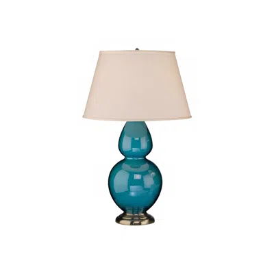 Robert Abbey Peacock Blue And Silver Double Gourd Ceramic Lamp