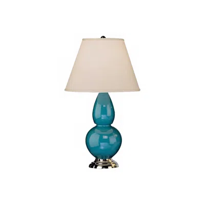 Robert Abbey Peacock Blue And Silver Double Gourd Ceramic Table Lamp