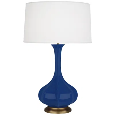 Robert Abbey , Pike, Cobalt Glazed Ceramic With Brass Accent, Table Lamp