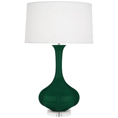 Robert Abbey , Pike, Jungle Glazed Ceramic With Lucite Base, Table Lamp