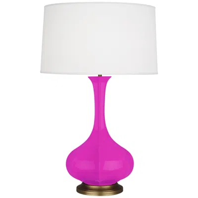 Robert Abbey , Pike, Razzle Rose Glazed Ceramic, Brass Accent, Table Lamp