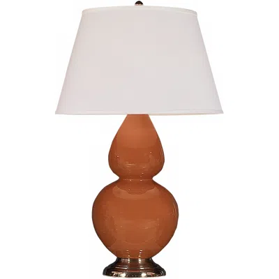 Robert Abbey Pumpkin Orange And Brass Double Gourd Ceramic Lamp
