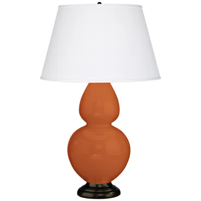 Robert Abbey Pumpkin Orange And Bronze Double Gourd Ceramic Table Lamp