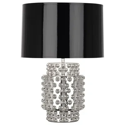 Robert Abbey Small Dolly Accent Lamp In Nickel Metallic Glaze,black Opaque Parchment,silver Foil Lining