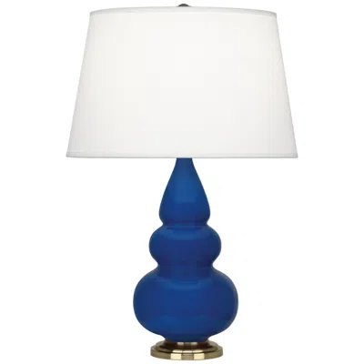 Robert Abbey , Small Triple Gourd, Cobalt Ceramic, Brass, Accent Lamp