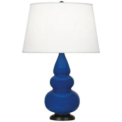 Robert Abbey , Small Triple Gourd, Cobalt Ceramic, Bronze, Accent Lamp