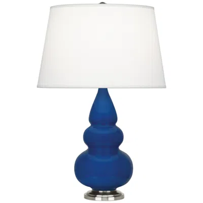 Robert Abbey , Small Triple Gourd, Cobalt Ceramic, Silver, Accent Lamp