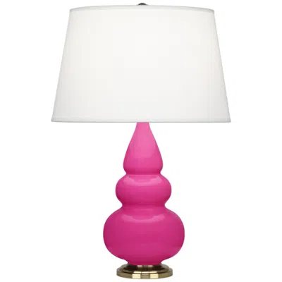 Robert Abbey , Small Triple Gourd, Razz Rose Ceramic, Brass, Accent Lamp
