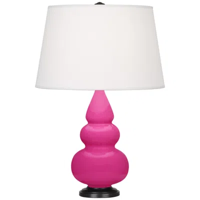 Robert Abbey , Small Triple Gourd, Razz Rose Ceramic, Bronze, Accent Lamp