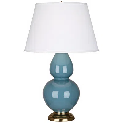 Robert Abbey Steel Blue And Brass Large Double Gourd Ceramic Table Lamp