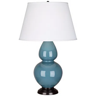 Robert Abbey Steel Blue And Bronze Double Gourd Ceramic Table Lamp