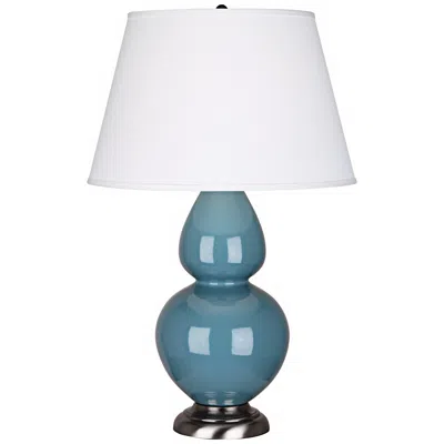 Robert Abbey Steel Blue And Silver Large Double Gourd Ceramic Table Lamp