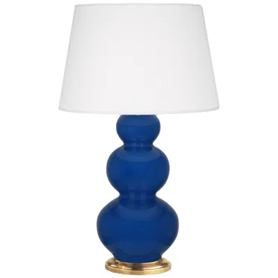 Robert Abbey , Triple Gourd, Cobalt Glazed Ceramic Brass, Table Lamp