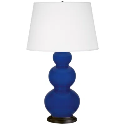Robert Abbey , Triple Gourd, Cobalt Glazed Ceramic, Bronze, Table Lamp