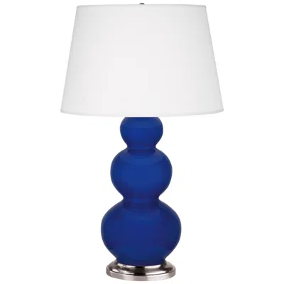 Robert Abbey , Triple Gourd, Cobalt Glazed Ceramic, Silver, Table Lamp
