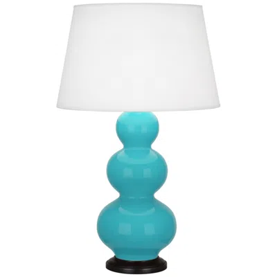 Robert Abbey , Triple Gourd, Egg Blue Glazed Ceramic, Bronze, Table Lamp